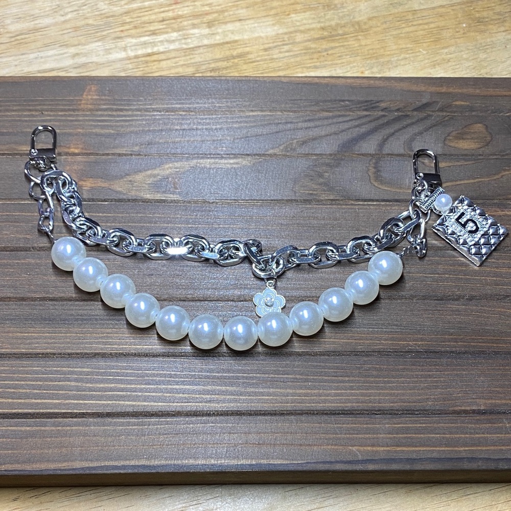 Silver Tone and White Faux Pearl Handbag Chain NWOT